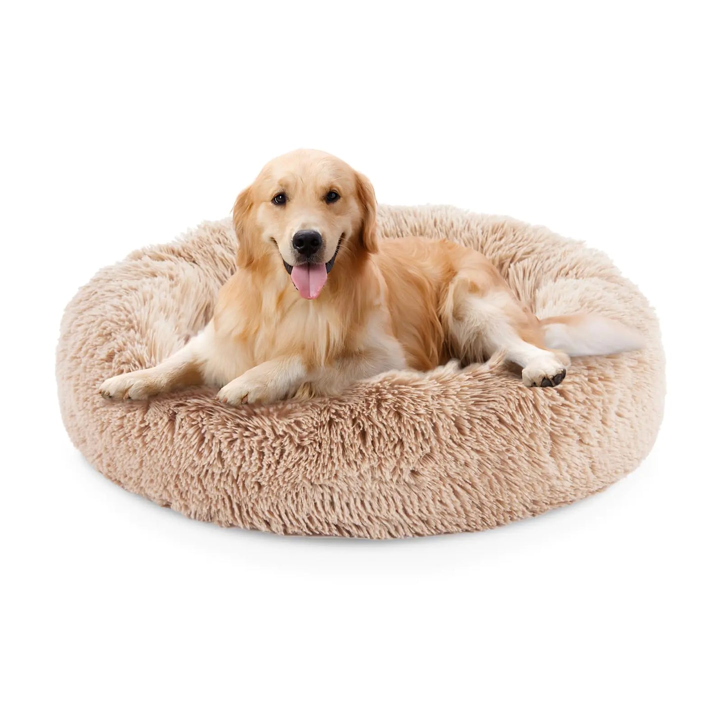 Wander Safe™ 36-Inch Donut Calming Dog Bed – Plush Round Pet Bed for Dogs & Cats, Washable, Brown
