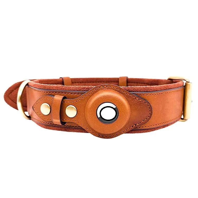 Premium Leather Dog Collar with AirTag Holder – Keep Your Dog Safe with Wander Safe