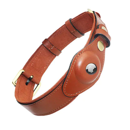 Premium Leather Dog Collar with AirTag Holder – Keep Your Dog Safe with Wander Safe