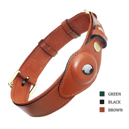 Premium Leather Dog Collar with AirTag Holder – Keep Your Dog Safe with Wander Safe